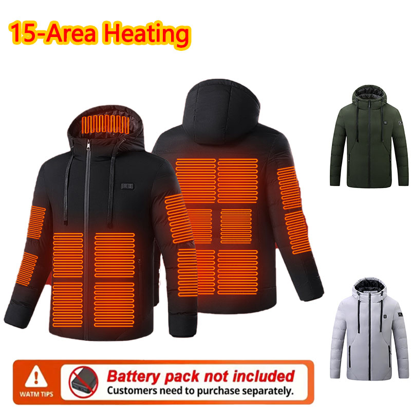 Outdoor Sport Area - 15-fach beheizte Winter-Kapuzenjacke für Herren, warme