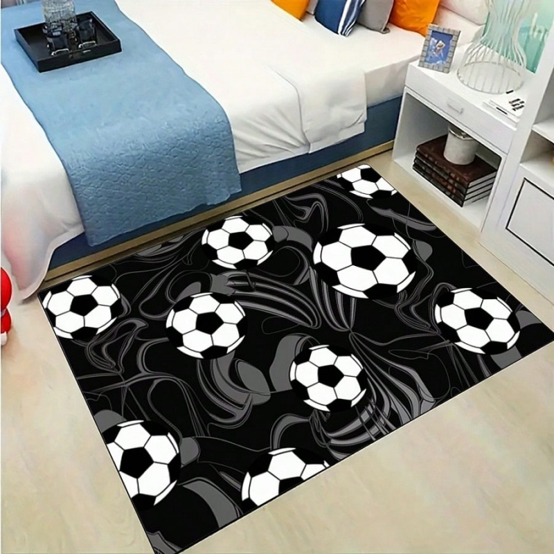 Outdoor Sport Area - Schwarz-Grauer Wirbel-Fußball-Druck Bodenmatte Schlafzimmer Teppich Fußball